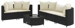 3308416 vidaXL Set mobilier de grădină cu perne, 6 piese, negru, poliratan