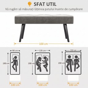 HOMCOM Danca Depozitare, Velvet Tapițat, cu Picioare de Oțel, pentru Dormitor, Living, Sufragerie, Hol, 100x36x45 cm, Gri | Aosom Romania