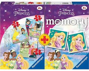 PUZZLE + JOC MEMORY PRINTESELE DISNEY, 25/36/49 PIESE - RAVENSBURGER (RVSPC20864)