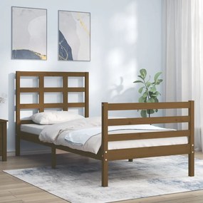 3193974 vidaXL Cadru de pat cu tăblie, maro miere, 90x200 cm, lemn masiv
