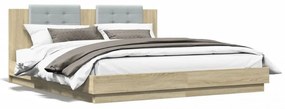 Cadru de pat cu tăblie stejar sonoma 200x200 cm lemn prelucrat