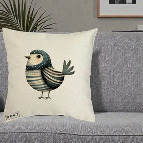 Perna Decorativa Pasare Teal Decorativa Dungata, 40x40 cm, Ecru, Husa Detasabila, Perna Inclusa, BEKZ®