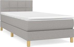 vidaXL Pat box spring cu saltea, gri deschis, 90x200 cm, textil