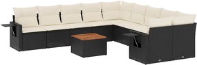 vidaXL Set canapele de grădină cu perne, 11 piese, negru, poliratan
