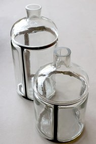 Vas decorativ din sticlă transparentă vintage, cu decor alamă antichizată, 38x18 cm, „Old French"