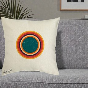 Perna Decorativa Retro Cerc Concentric Geometric Vintage, 40x40 cm, Ecru, Husa Detasabila, Perna Inclusa, BEKZ®