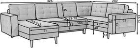 Colțar lemn masiv Formă U Extensibil Haga 320x202cm Personalizabil