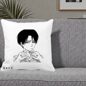 Perna Personalizata Levi Ackerman Inima, 40x40 cm, Alba Mata, Husa Detasabila, Perna Inclusa, BEKZ®