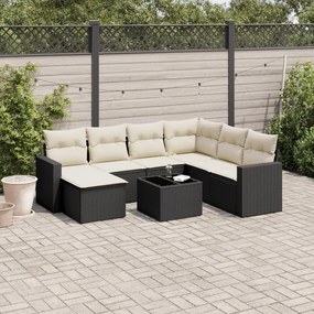 3251643 vidaXL Set mobilier de grădină cu perne, 8 piese, negru, poliratan