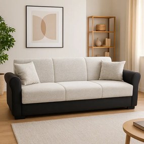 Canapea extensibila 3 loc cu spatiu de depozitare – stofa negru si bej – Country