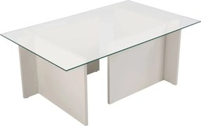Masuta cafea VETRINO, alb/transparent, sticla/PAL, 105x65x40 cm