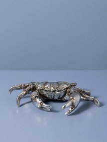 Cutie decorativă din rășină argintie în formă de crab, capac detașabil, finisaj antichizat, 7 x 28,5 x 18,5 cm, „Océane”