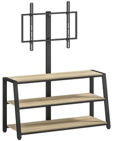HOMCOM Mobilier TV cu suport pentru televizoare de la 32 la 70 de inci, rafturi deschise, unghi ajustabil 35°, 108x41x135cm, efect lemn natural | Aosom Romania