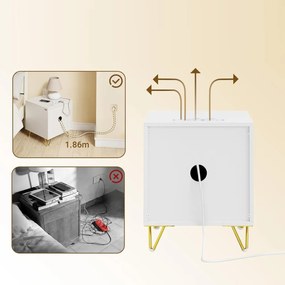 NOA29 - Set 2x Noptiere albe 40x40x47 cm, riflaje, cu sau fara Priza, cu 2 sertare, dormitor - Alb-Auriu