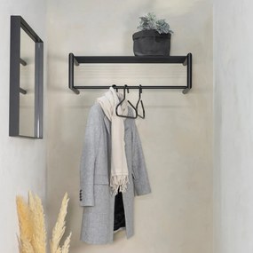 Cuier de perete negru cu raft din metal 80 cm Smooth – Spinder Design