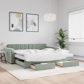 vidaXL Pat de zi cu extensie și sertare gri deschis 100x200 cm catifea