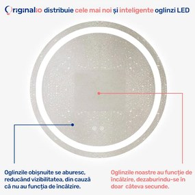 Oglindă LED Rotundă (Diametru 80 cm), 3 Moduri Iluminare (Lumină Rece, Naturală, Caldă), Intensitate Reglabilă, Funcție Dezaburire, Control Tactil (Touch)