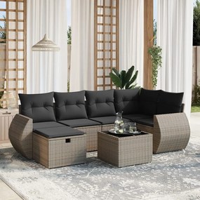 vidaXL Set canapele de grădină, 7 piese, cu perne, gri, poliratan