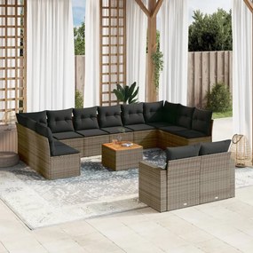 vidaXL Set mobilier de grădină cu perne, 13 piese, gri, poliratan