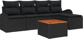 vidaXL Set de canapele pentru grădină cu pernă 6 pcs Negru poliratan