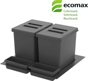 Cos gunoi incorporabil in sertar, Praktico Jazz Antracit 600 Ecomax, colectare selectiva, 2 x 12 l Plastic, L:510 mm; A:475 mm; H:230 mm, Gri