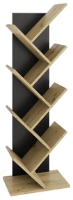 436997 FMD Bibliotecă geometrică verticală, negru și stejar