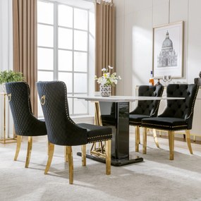 Set de 4 scaune de sufragerie tapițate în catifea, Negru | Aosom Romania