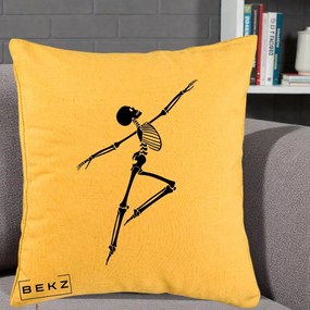 Perna Decorativa Schelet Dansator Silueta Neagra Halloween, 40x40 cm, Galben, Husa Detasabila, Perna Inclusa, BEKZ®