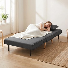 HOMCOM Fotoliu Extensibil 3 în 1 cu Spătar Reglabil pe 3 Niveluri și Pernă, Material Textil cu Aspect de In, Gri | Aosom Romania