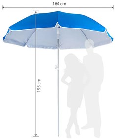 Umbrela de plaja MUHLER 2119 1008628, Ø160 cm, 195 cm inaltime, 8 spite, Protectie UV UPF 50+, Brat detasabil, Albastru