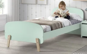 Set Mobilier Kiddy pentru Camera Copii – Pat 90x200 cm, Noptieră & 2 Polițe Perete – Verde Mentă – Vipack