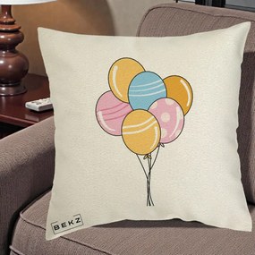 Perna Decorativa Baloane Petrecere, 40x40 cm, Ecru, Husa Detasabila, Perna Inclusa, BEKZ®