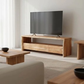 Comoda TV Koryna din lemn masiv de acacia, culoare nuc, 140 x 40 x 45 cm