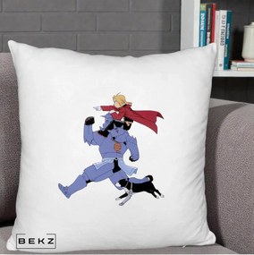 Perna Personalizata Fullmetal Alchemist Edward si Alphonse, 40x40 cm, Alb Pufos, Husa Detasabila, Perna Inclusa, BEKZ®