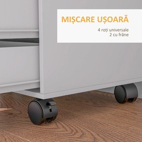 HOMCOM Dulap Lateral cu 5 Sertare, Dulap cu Raft Reglabil, Mobilier pentru Birou pe Roți, Suport pentru Imprimantă pentru Biroul de Acasă, Alb | Aosom Romania
