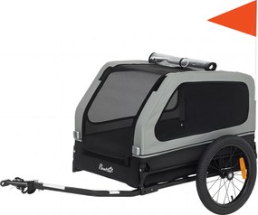 PawHut Remorcă pliabilă pentru bicicletă pentru câini de talie medie până la 20 kg cu rampă rabatabilă, reflectoare, lesă, steguleț, Gri | Aosom Romania