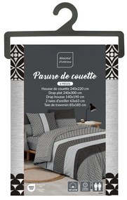 Lenjerie de pat alb-negru din bumbac pentru pat dublu, extinsă cu cearceaf inclus, cu 6 piese 240x220 cm Meiko – douceur d'intérieur