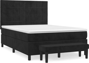 vidaXL Pat box spring cu saltea, negru, 140x190 cm, catifea