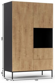 Dulap cu doua usi si doua sertare, 120x200 cm, Lanzzi, Eltap (Culoare: Negru)