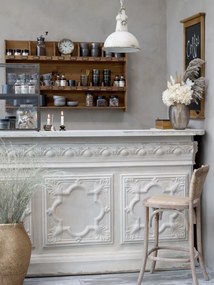 Scaun de bar, din lemn de cauciuc, rattan si rachita, cu aspect vintage, Old French