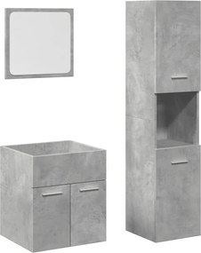 vidaXL Set mobilier de baie, 3 piese, gri beton, lemn compozit