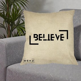 Perna Decorativa Believe Minimalist, 40x40 cm, Crem, Husa Detasabila, Perna Inclusa, BEKZ®