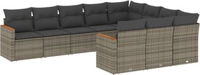 vidaXL Set mobilier de grădină cu perne, 10 piese, gri, poliratan