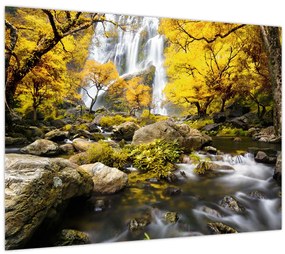 Tablou - Cascade în peisaj de toamnă, galben (70x50 cm)