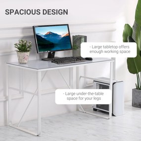 Birou HOMCOM pentru computer, PC, birou modern din metal alb si sticla securizata 120x60x74.5cm | Aosom RO