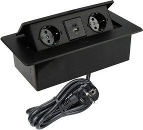 Priză încorporabilă în blat Kombibox Design Light, 2 prize Schuko, USB A + C, negru, 266 x 133 mm Metal, L:266 mm; l:133 mm, Negru