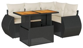 3327255 vidaXL Set mobilier de grădină cu perne, 5 piese, negru, poliratan