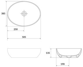 Lavoar pe blat, Cersanit, Larga, oval, 50 cm, antracit mat