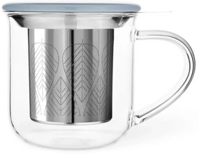 Cana pentru ceai cu infuzor si capac Viva Scandinavia MINIMA EVA V82763, 400 ml, Sticla, Bambus, Transparent/Albastru