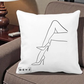 Perna Decorativa Picioare cu Tocuri Line Art, 40x40 cm, Alba Mata, Husa Detasabila, Perna Inclusa, BEKZ®